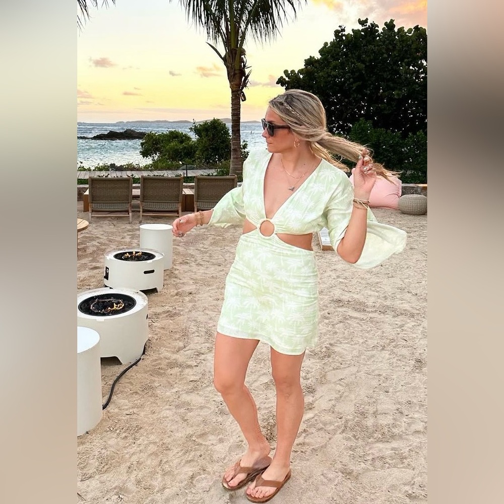 Lovers + Friends Light Green Palm Ring-Cutout Swim Coverup Dress